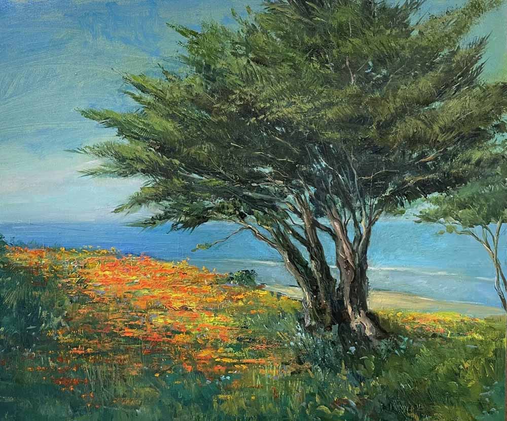 Cypress and Poppies